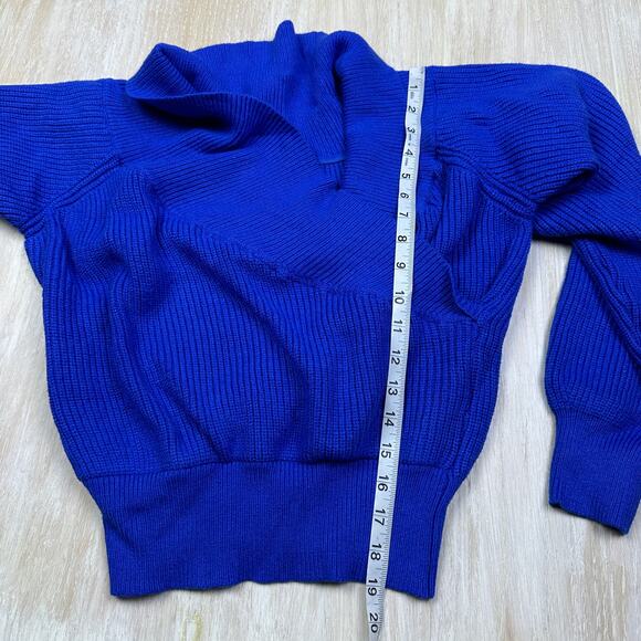 Le Lis Royal Blue Shawl Collar Crossover Pullover Cropped Knit Sweater Medium - Picture 11 of 14